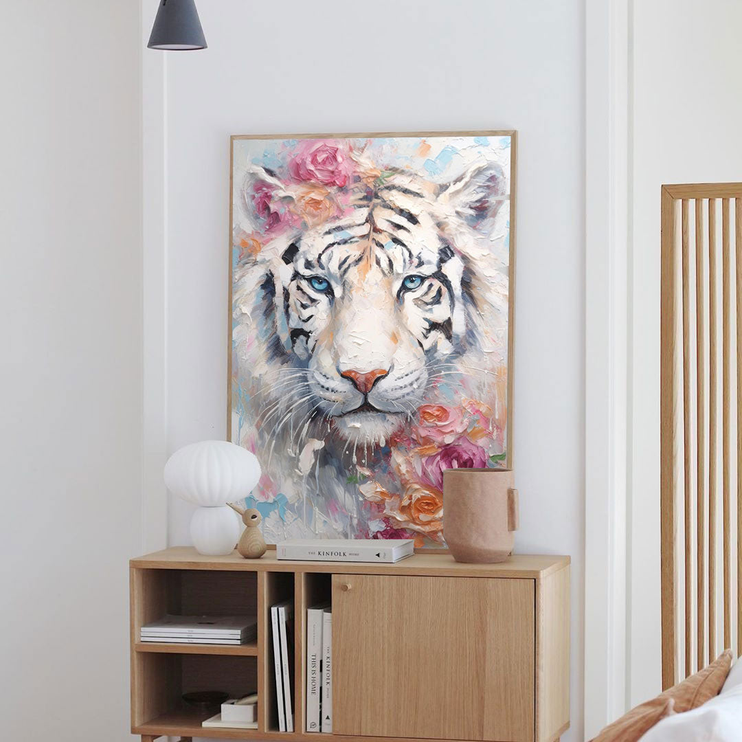 Wallart Majestic Elegance: White Tiger in Bloom