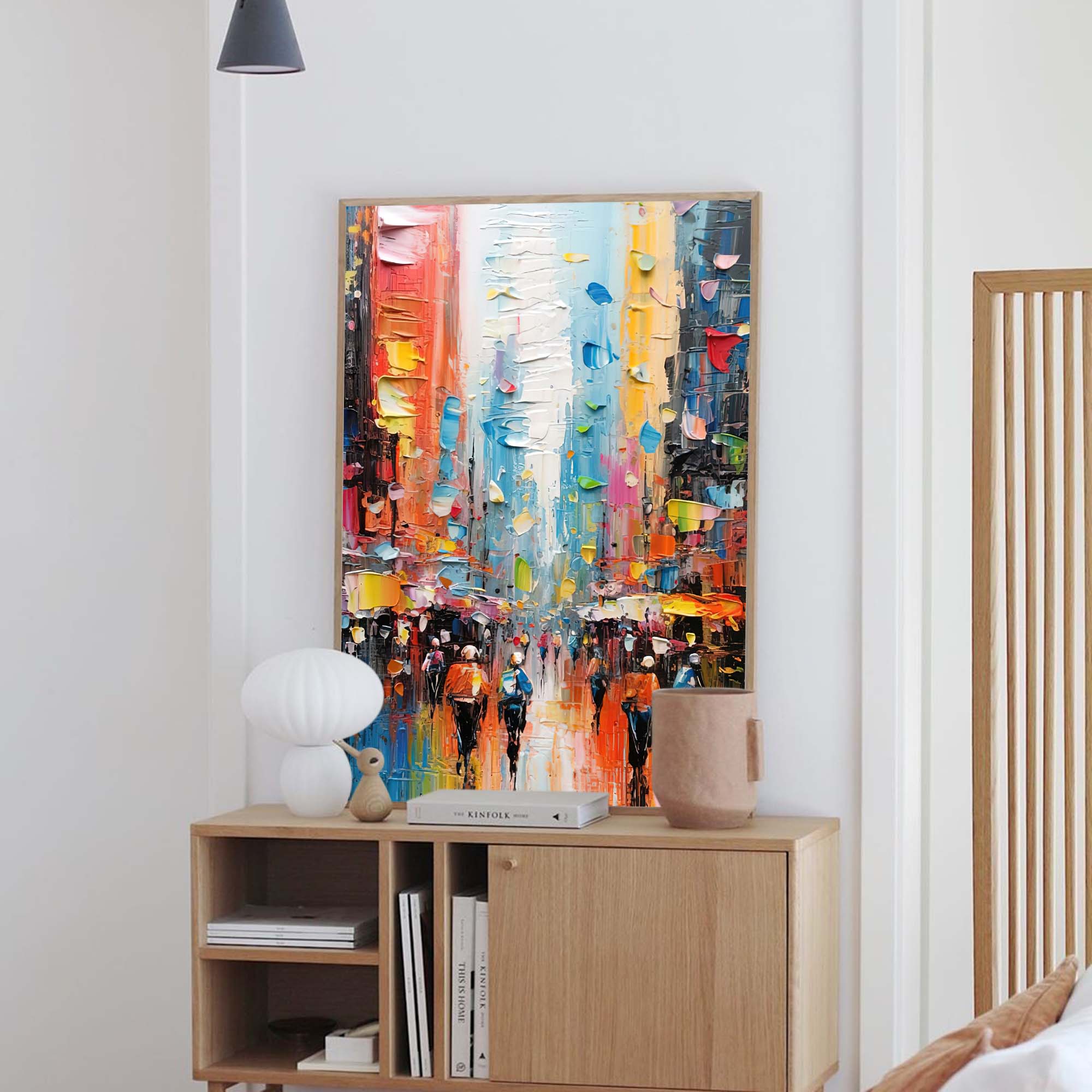 Wallart Abstract Vibrant City Rain Oil Painting